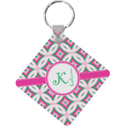 Linked Circles & Diamonds Diamond Plastic Keychain w/ Name and Initial