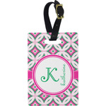 Linked Circles & Diamonds Plastic Luggage Tag - Rectangular w/ Name and Initial