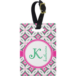 Linked Circles & Diamonds Plastic Luggage Tag - Rectangular w/ Name and Initial
