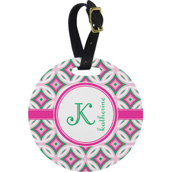 Linked Circles & Diamonds Plastic Luggage Tag - Round (Personalized)