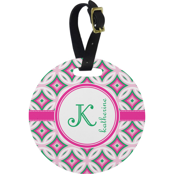 Custom Linked Circles & Diamonds Plastic Luggage Tag - Round (Personalized)