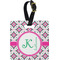 Linked Circles & Diamonds Plastic Luggage Tag - Square w/ Name and Initial