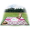 Linked Circles & Diamonds Picnic Blanket - with Basket Hat and Book - in Use