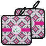 Linked Circles & Diamonds Pot Holders - Set of 2 w/ Name and Initial