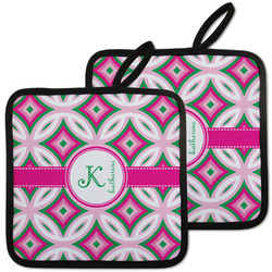 Linked Circles & Diamonds Pot Holders - Set of 2 w/ Name and Initial