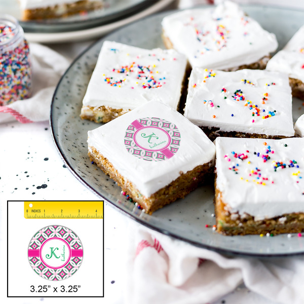 Linked Circles & Diamonds Printed Icing Circle - Large - In Context