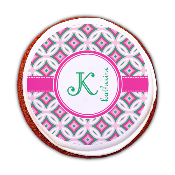 Linked Circles & Diamonds Printed Icing Circle - Medium - On Cookie