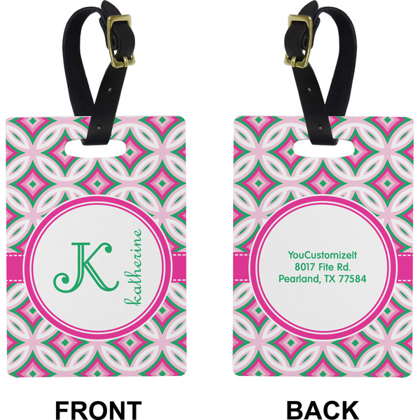 Linked Circles & Diamonds Rectangle Luggage Tag (Front + Back)