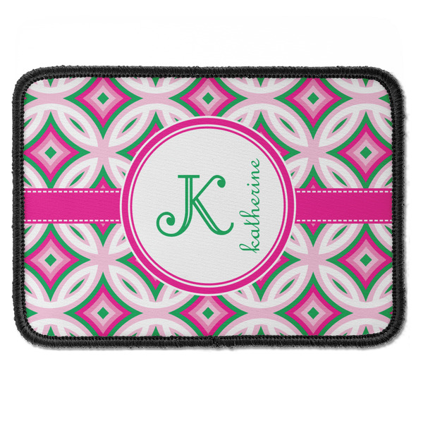 Custom Linked Circles & Diamonds Iron On Rectangle Patch w/ Name and Initial