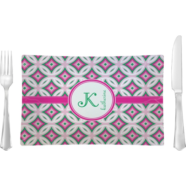 Custom Linked Circles & Diamonds Rectangular Glass Lunch / Dinner Plate - Single or Set (Personalized)
