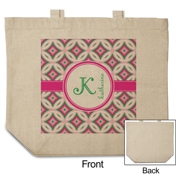 Linked Circles & Diamonds Reusable Cotton Grocery Bag - Front & Back View