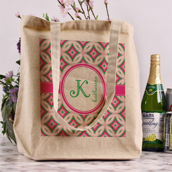 Linked Circles & Diamonds Reusable Cotton Grocery Bag - In Context