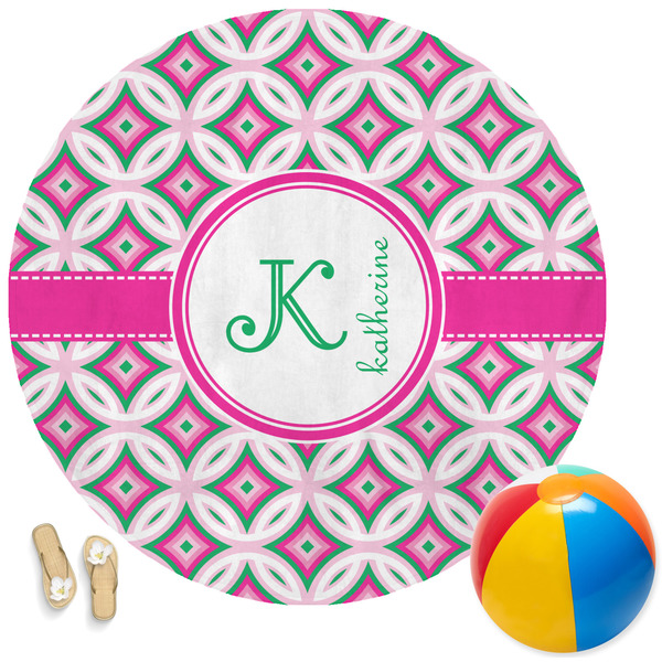 Custom Linked Circles & Diamonds Round Beach Towel (Personalized)