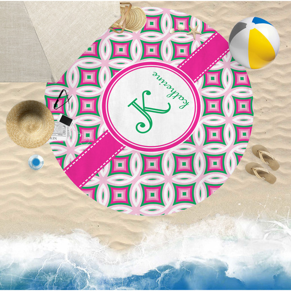 Linked Circles & Diamonds Round Beach Towel Lifestyle