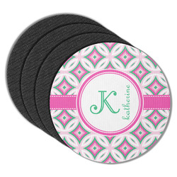 Linked Circles & Diamonds Round Rubber Backed Coasters - Set of 4 (Personalized)