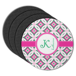 Linked Circles & Diamonds Round Rubber Backed Coasters - Set of 4 (Personalized)
