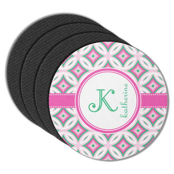 Custom Linked Circles & Diamonds Round Rubber Backed Coasters - Set of 4 (Personalized)