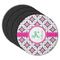 Linked Circles & Diamonds Round Rubber Backed Coasters - Set of 4 (Personalized)