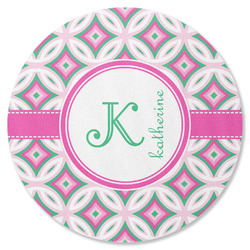 Linked Circles & Diamonds Round Rubber Backed Coaster (Personalized)