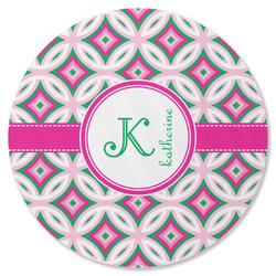Linked Circles & Diamonds Round Rubber Backed Coaster (Personalized)