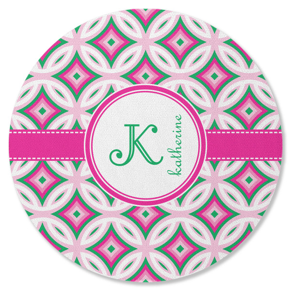 Linked Circles & Diamonds Round Coaster Rubber Back - Single