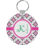 Linked Circles & Diamonds Round Plastic Keychain (Personalized)