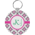 Linked Circles & Diamonds Round Plastic Keychain (Personalized)