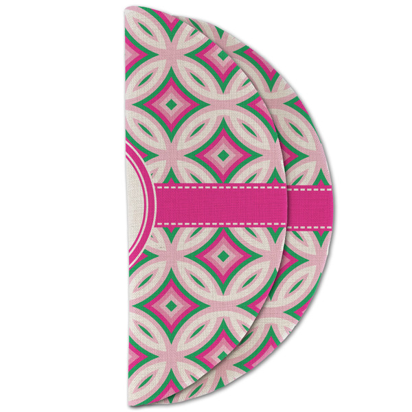 Linked Circles & Diamonds Round Linen Placemats - HALF FOLDED (double sided)