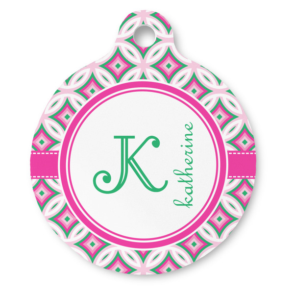 Custom Linked Circles & Diamonds Round Pet ID Tag - Large (Personalized)