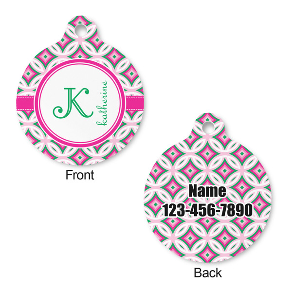 Linked Circles & Diamonds Round Pet Tag - Front & Back