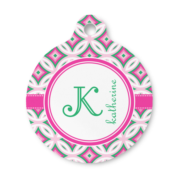 Custom Linked Circles & Diamonds Round Pet ID Tag - Small (Personalized)