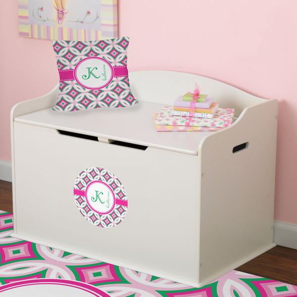Linked Circles & Diamonds Round Wall Decal on Toy Chest