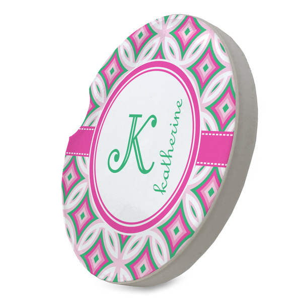 Linked Circles & Diamonds Sandstone Car Coaster - STANDING ANGLE