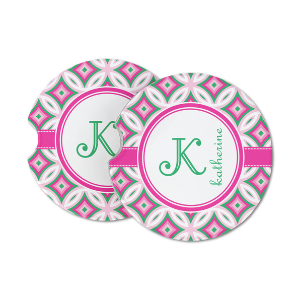 Custom Linked Circles & Diamonds Sandstone Car Coasters (Personalized)