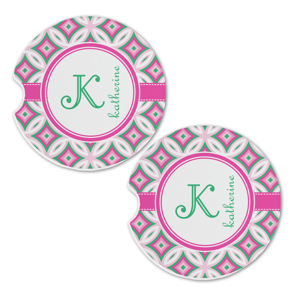 Linked Circles & Diamonds Sandstone Car Coasters - Set of 2