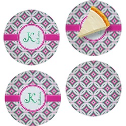 Linked Circles & Diamonds Set of 4 Glass Appetizer / Dessert Plate 8" (Personalized)