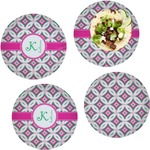 Linked Circles & Diamonds Set of 4 Glass Lunch / Dinner Plate 10" (Personalized)