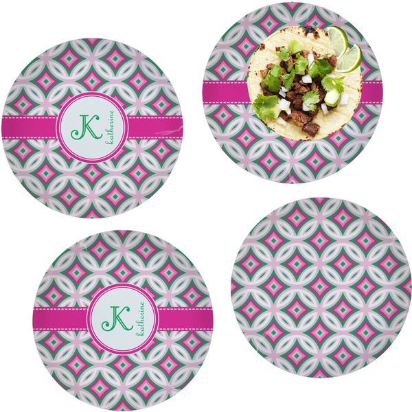 Custom Linked Circles & Diamonds Set of 4 Glass Lunch / Dinner Plate 10" (Personalized)