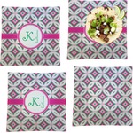 Linked Circles & Diamonds Set of 4 Glass Square Lunch / Dinner Plate 9.5" (Personalized)