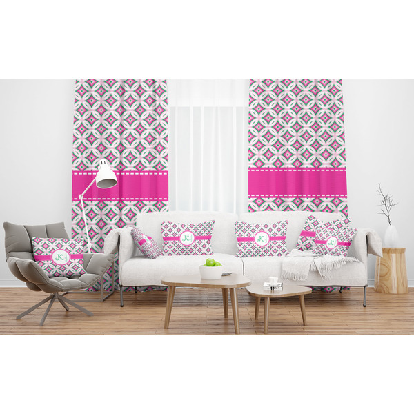 Linked Circles & Diamonds Sheer and Custom Curtains in Room with Matching Pillows