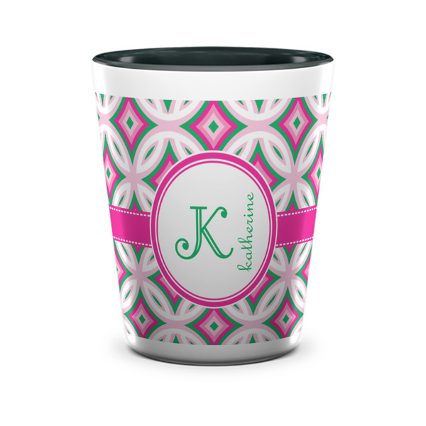 Custom Linked Circles & Diamonds Ceramic Shot Glass - 1.5 oz - Two Tone - Set of 4 (Personalized)
