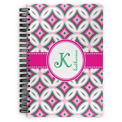 Linked Circles & Diamonds Spiral Notebook - 7x10 w/ Name and Initial
