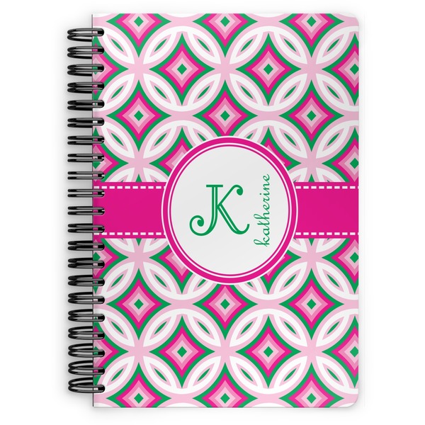 Custom Linked Circles & Diamonds Spiral Notebook - 7x10 w/ Name and Initial