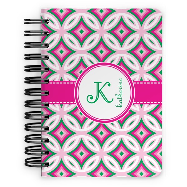 Custom Linked Circles & Diamonds Spiral Notebook - 5x7 w/ Name and Initial
