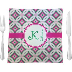 Linked Circles & Diamonds 9.5" Glass Square Lunch / Dinner Plate- Single or Set of 4 (Personalized)