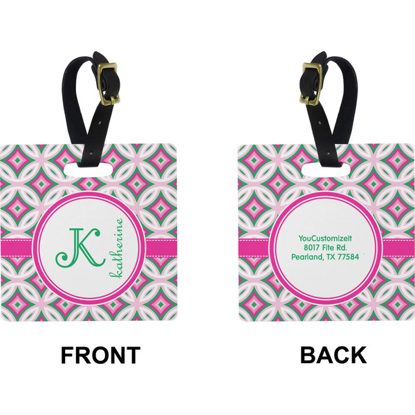 Linked Circles & Diamonds Square Luggage Tag (Front + Back)