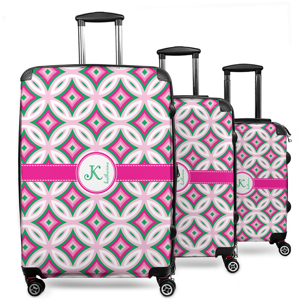 Custom Linked Circles & Diamonds 3 Piece Luggage Set - 20" Carry On, 24" Medium Checked, 28" Large Checked (Personalized)
