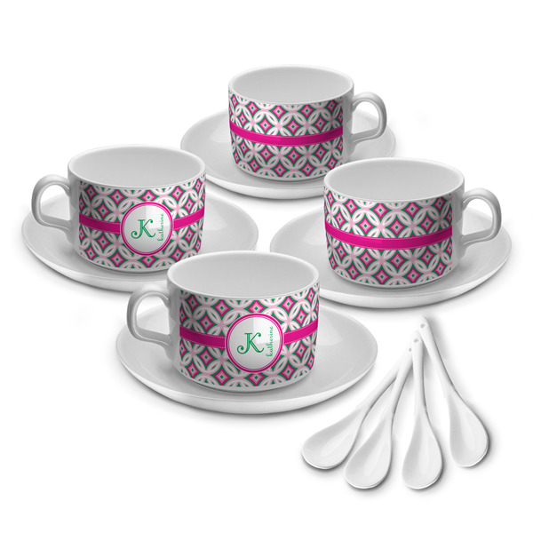 Custom Linked Circles & Diamonds Tea Cup - Set of 4 (Personalized)