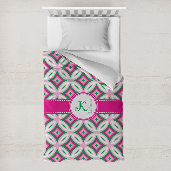 Custom Linked Circles & Diamonds Toddler Duvet Cover w/ Name and Initial