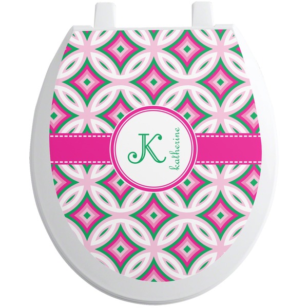 Custom Linked Circles & Diamonds Toilet Seat Decal - Round (Personalized)